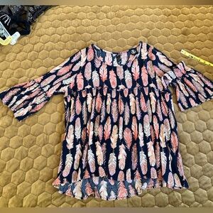 Agnes & Dora Pink and Blue Ruffled 3/4 Sleeve Blouse